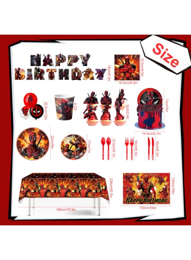 ILovhaprty Deadpool Birthday Party Decorations for 10 Guests, 98pcs Deadpool Party Tableware Set - Deadpool Party Backdrop Balloon Banner Tablecloth Cake Toppers etc Deadpool Party Decoration Supplies - Image 2