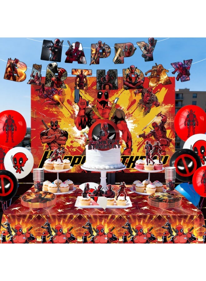 ILovhaprty Deadpool Birthday Party Decorations for 10 Guests, 98pcs Deadpool Party Tableware Set - Deadpool Party Backdrop Balloon Banner Tablecloth Cake Toppers etc Deadpool Party Decoration Supplies - Image 5