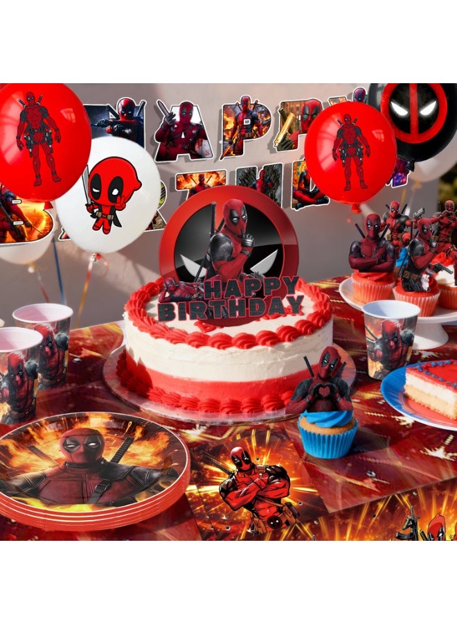 ILovhaprty Deadpool Birthday Party Decorations for 10 Guests, 98pcs Deadpool Party Tableware Set - Deadpool Party Backdrop Balloon Banner Tablecloth Cake Toppers etc Deadpool Party Decoration Supplies - Image 4