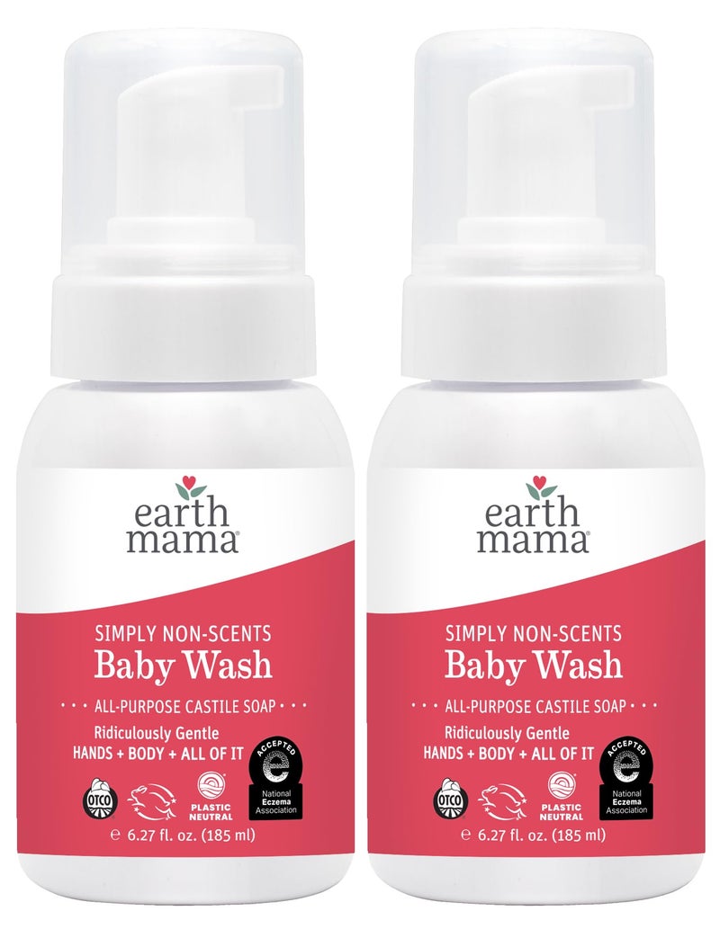 Earth Mama Simply Non-Scents Baby Wash Foaming Hand Soap Refill, Organic All-Purpose Body Wash for Sensitive Skin, Castile Soap with Coconut Oil, Shea Butter, Calendula, & Aloe, 5.3floz 2-Pk - Image 1