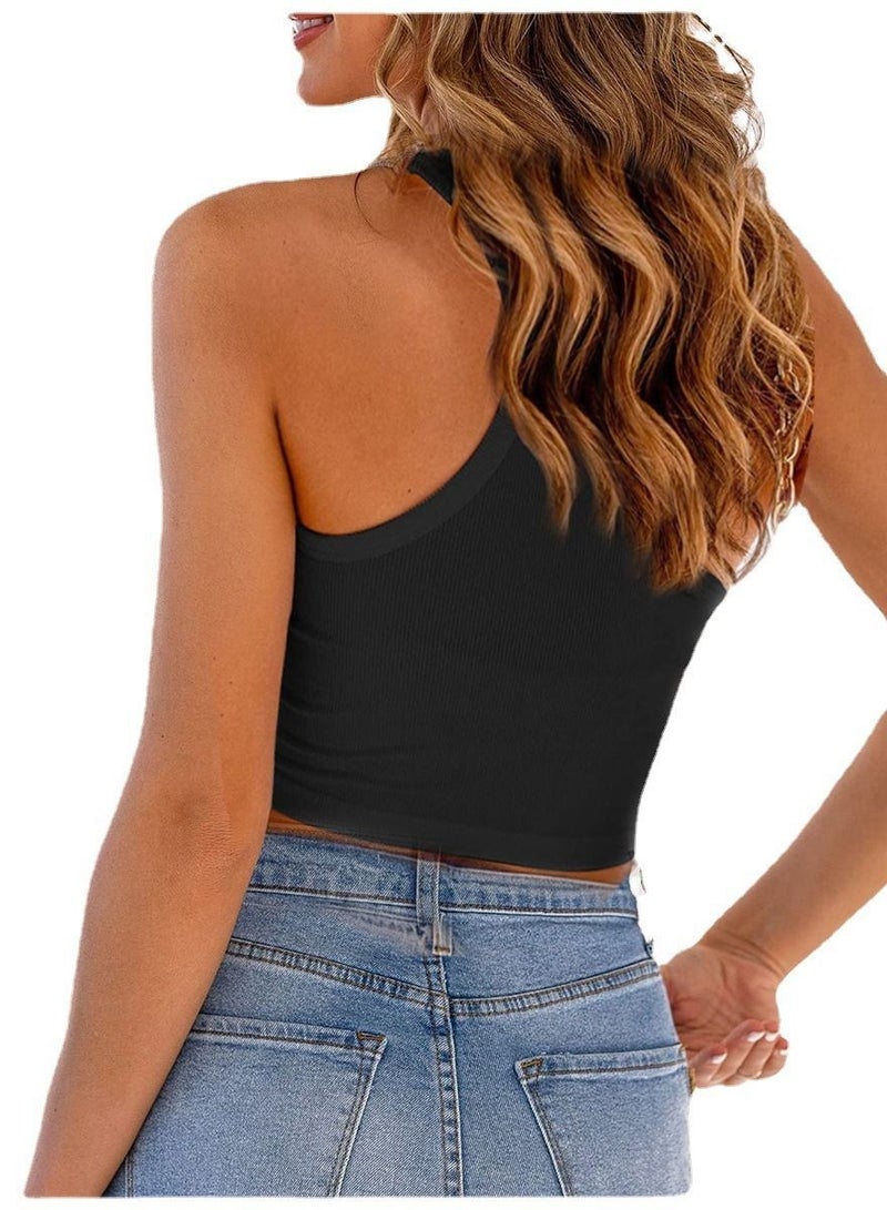 Loquat New Women's Solid Color Simple Sleeveless Short Vest - Image 2