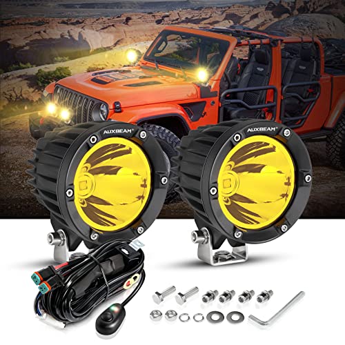 Auxbeam 4 Inch 72W Amber Fog Lights, 2PCS 7200LM LED Round Offroad Light Pods, Yellow Spot Beam Driving Off Road Work Light Bar with Wiring Harness Kit for Jeep Vehicle Pickup Trucks ATV UTV SUV - Image 1