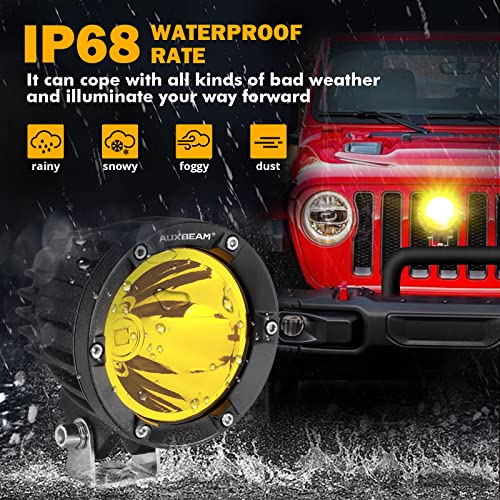 Auxbeam 4 Inch 72W Amber Fog Lights, 2PCS 7200LM LED Round Offroad Light Pods, Yellow Spot Beam Driving Off Road Work Light Bar with Wiring Harness Kit for Jeep Vehicle Pickup Trucks ATV UTV SUV - Image 4