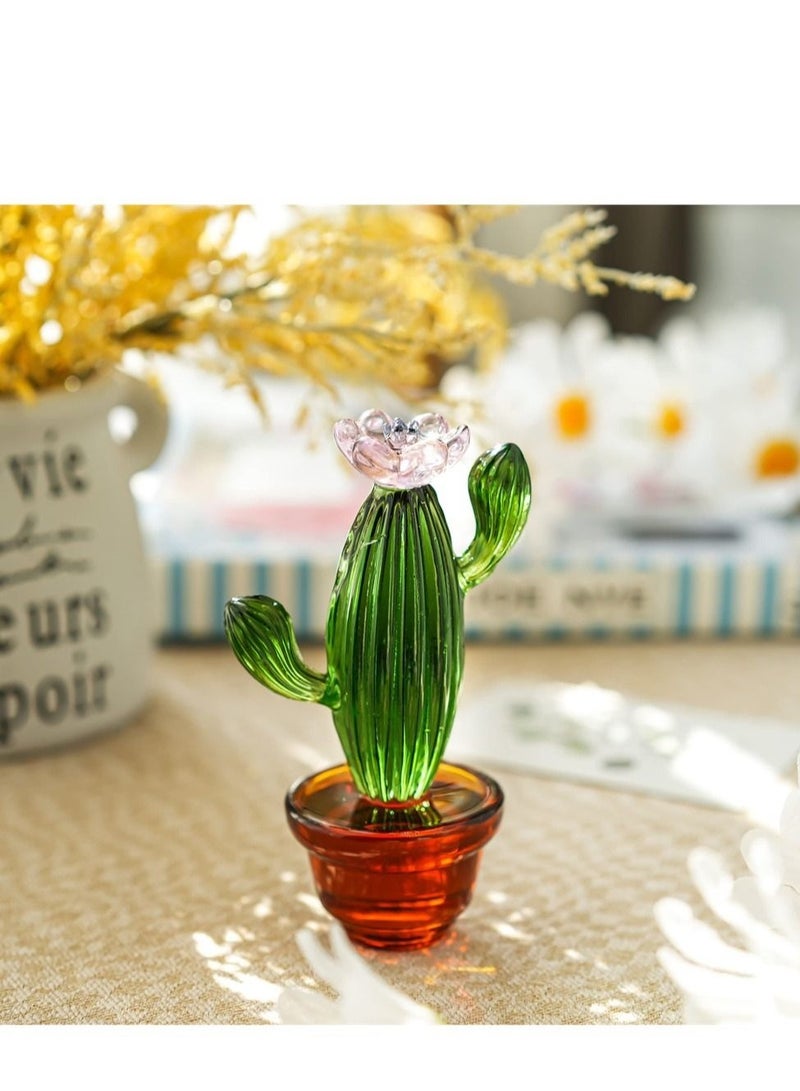 Captaintech Handmade Blown Glass Art Cactus  Crystal Miniature Cactus Figurines Home Office Desk Tabletop Simulation Plants Decorations Car Inner Ornaments(4.3inch) - Image 2