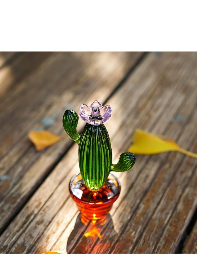 Captaintech Handmade Blown Glass Art Cactus  Crystal Miniature Cactus Figurines Home Office Desk Tabletop Simulation Plants Decorations Car Inner Ornaments(4.3inch) - Image 3