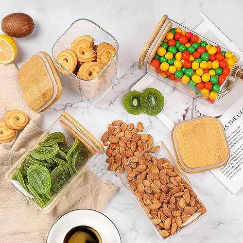 MARTVIA 1200ML Glass Food Storage Containers with Airtight Bamboo Lid, Thickened Coffee Storage Jars for Home Kitchen, Pantry Tea, Spices, Snack (1200ML, Set of 6), Transparent - Image 4