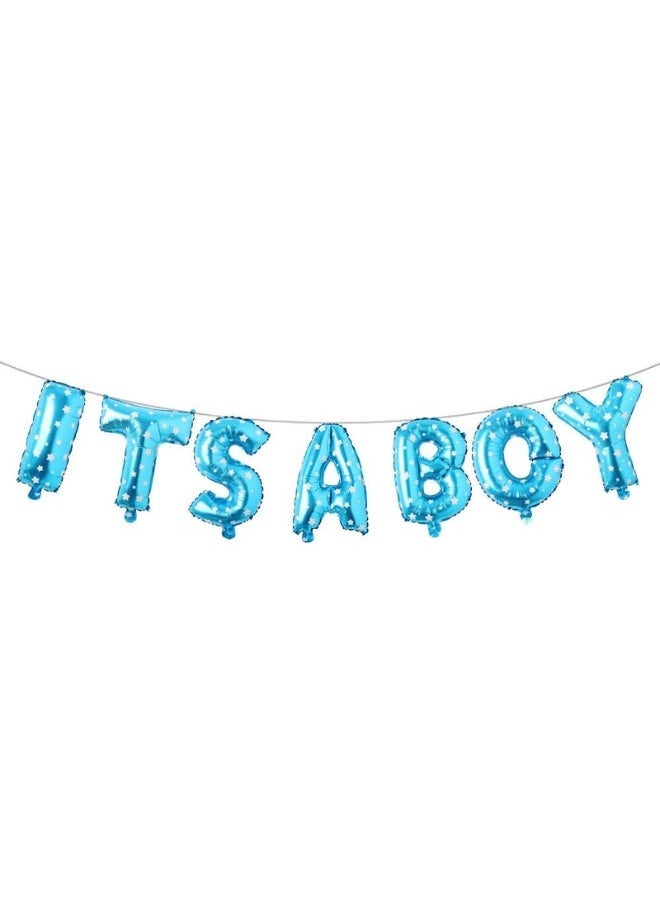 INSX ITS A BOY Foil Letter Balloons in Blue and White - 16 Inch Size - Cute and Fun Baby Shower Decorations (Blue Color with White Star Design) - Image 1