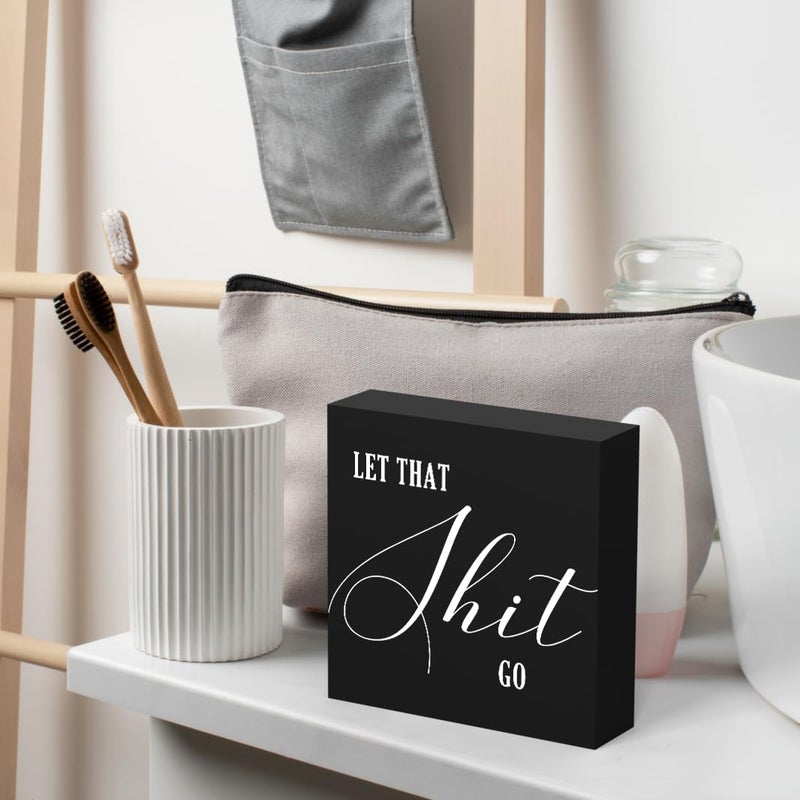 ENGVZ Funny Bathroom Decor Bathroom Signs Black Desk Decor Wood Box Sign Humor Bathroom Shelf Decor Restroom Sign Half Bathroom Decor Farmhouse Toilet Sign Guest Bathroom Decor for Home Tabletop Countertop - Image 3