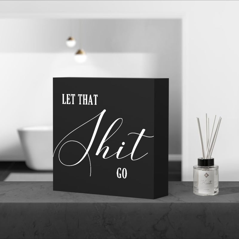 ENGVZ Funny Bathroom Decor Bathroom Signs Black Desk Decor Wood Box Sign Humor Bathroom Shelf Decor Restroom Sign Half Bathroom Decor Farmhouse Toilet Sign Guest Bathroom Decor for Home Tabletop Countertop - Image 4