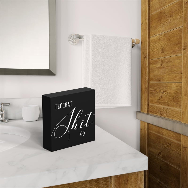 ENGVZ Funny Bathroom Decor Bathroom Signs Black Desk Decor Wood Box Sign Humor Bathroom Shelf Decor Restroom Sign Half Bathroom Decor Farmhouse Toilet Sign Guest Bathroom Decor for Home Tabletop Countertop - Image 5