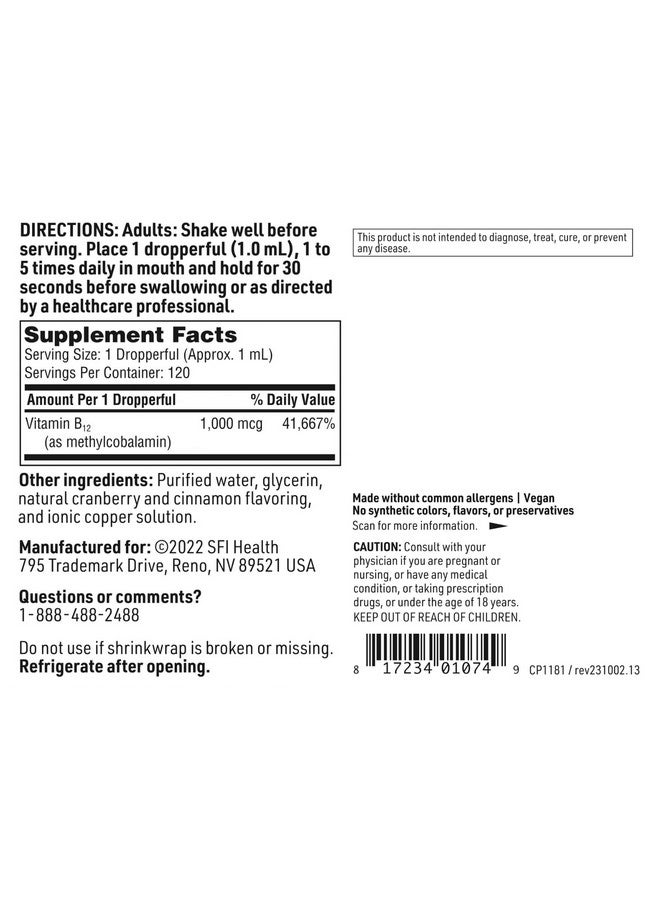 Klaire Labs Klaire Labs SFI Health Vitamin B12 Liquid - Methylcobalamin B12 Drops - Formulated for Superior Absorption - Support Healthy Cognition & Efficient Nutrient Delivery - Vegan (120 Servings, 4 Fl Oz) - Image 4