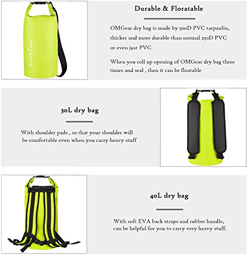 OMGear Waterproof Dry Bag Backpack Waterproof Phone Pouch 40L/30L/20L/10L/5L Floating Dry Sack for Kayaking Boating Sailing Canoeing Rafting Hiking Camping Outdoors Activities (Bright Yellow,10L) - Image 4