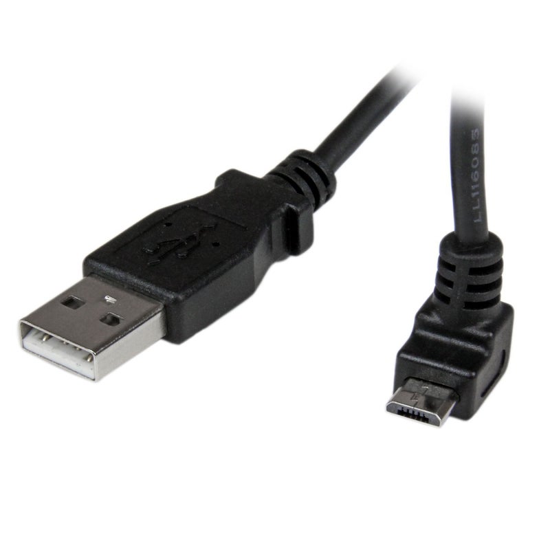 StarTech.com 1m Micro USB Cable Cord - A to Up Angle Micro B - Up Angled Micro USB Cable - 1x USB A (M), 1x USB Micro B (M) - Black (USBAUB1MU) - Image 1