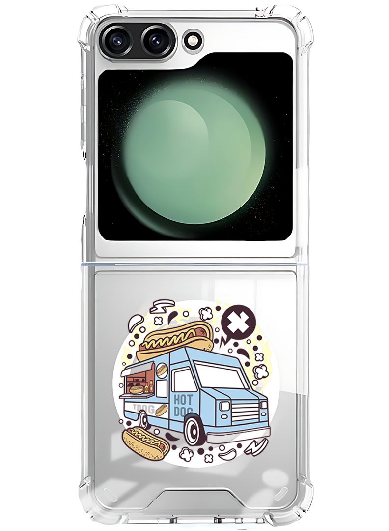 Theodor Magnetic Case for Samsung Galaxy Z Flip 5 Compatible with MagSafe Wireless Charging, Shockproof Phone Bumper Cover Hot dog bus - Image 1