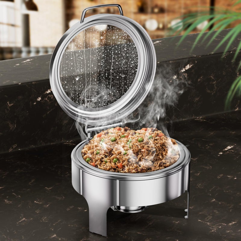 KScocina Chafing Dishes for Buffet, 6QT Round Stainless Steel Chafing Dish with Transparent Hydraulic Lid, 304 Food Pan, Buffet Warmer for Parties and Events (Silver) - Image 1