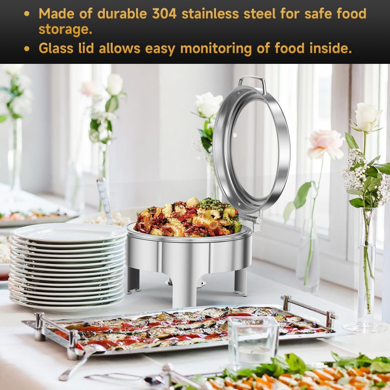 KScocina Chafing Dishes for Buffet, 6QT Round Stainless Steel Chafing Dish with Transparent Hydraulic Lid, 304 Food Pan, Buffet Warmer for Parties and Events (Silver) - Image 5