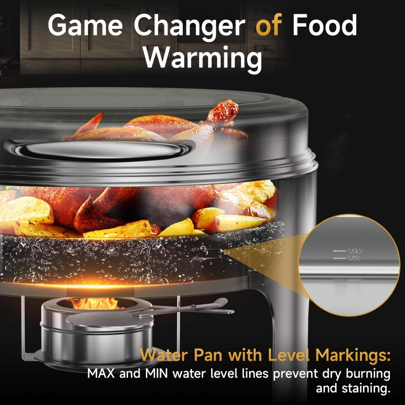 KScocina Chafing Dishes for Buffet, 6QT Round Stainless Steel Chafing Dish with Transparent Hydraulic Lid, 304 Food Pan, Buffet Warmer for Parties and Events (Silver) - Image 2
