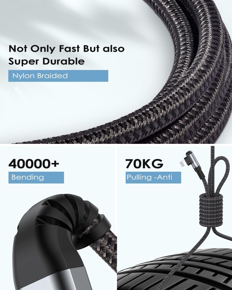 sweguard USB-C to Lightning Cable [2-Pack, 1M] 90 Degree iPhone Fast Charging Cable, Power Delivery PD Compatible, Nylon Braided Type-C to Lightning Charger for iPhone 14/13/12/11/Pro/Pro Max/Mini/XS/8/SE - Image 5