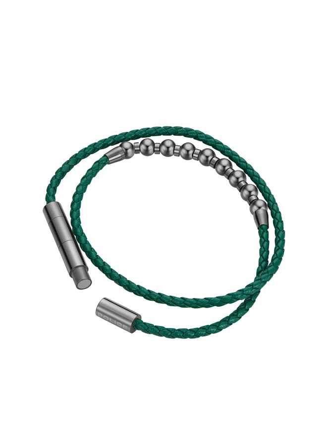 بوليس Kingpins Bracelet for Men Grey Beads with Green LeatherPEAGB0005447
