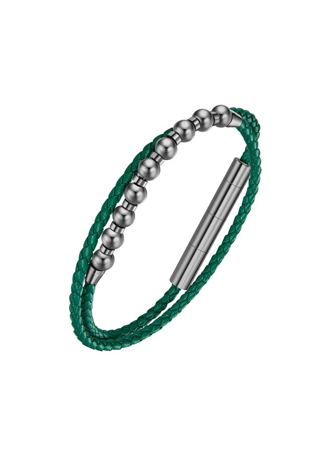 بوليس Kingpins Bracelet for Men Grey Beads with Green LeatherPEAGB0005447