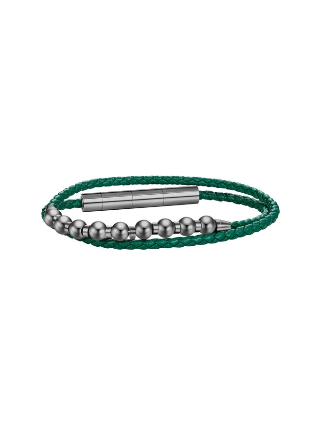 بوليس Kingpins Bracelet for Men Grey Beads with Green LeatherPEAGB0005447