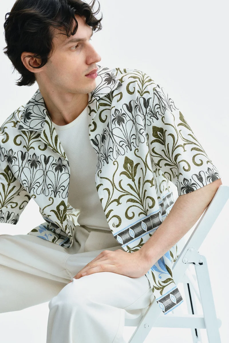 H&M  Relaxed Fit Patterned resort shirt for Men | Best Price UAE