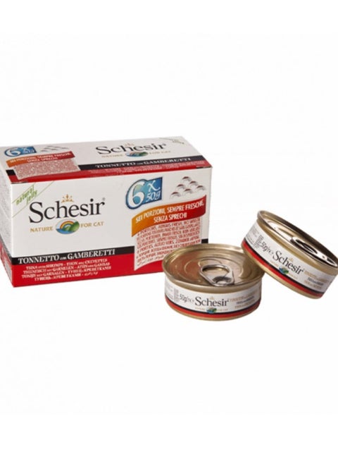 Cat food (6 packs) Schesir  tuna &  shrimpin jelly for cats 6 × 50 grams