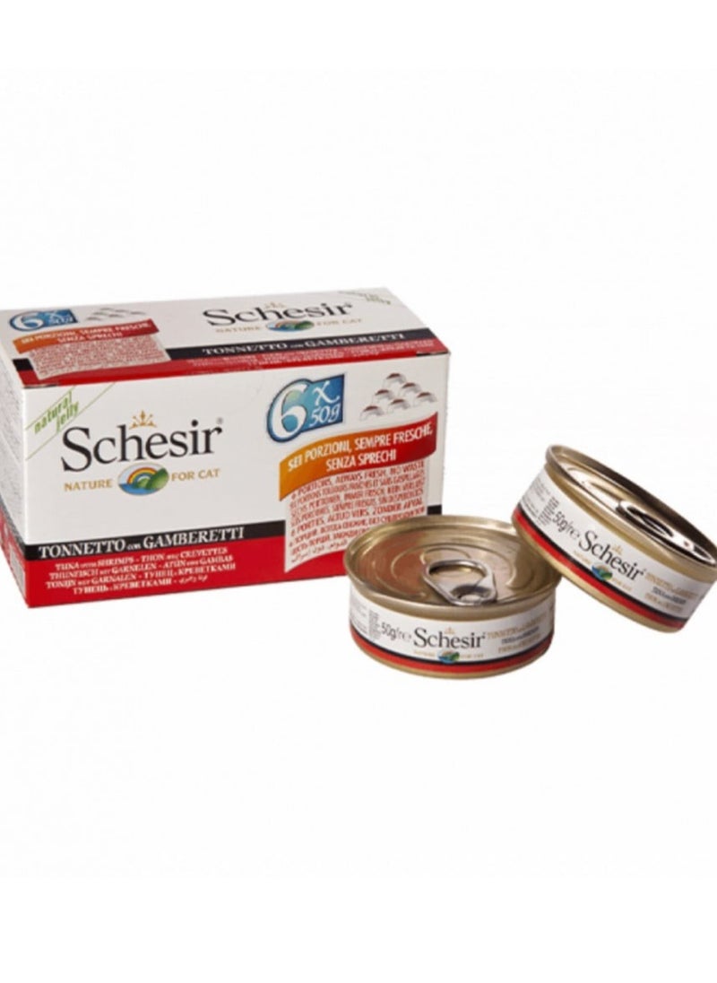 Cat food (6 packs) Schesir  tuna &  shrimpin jelly for cats 6 × 50 grams