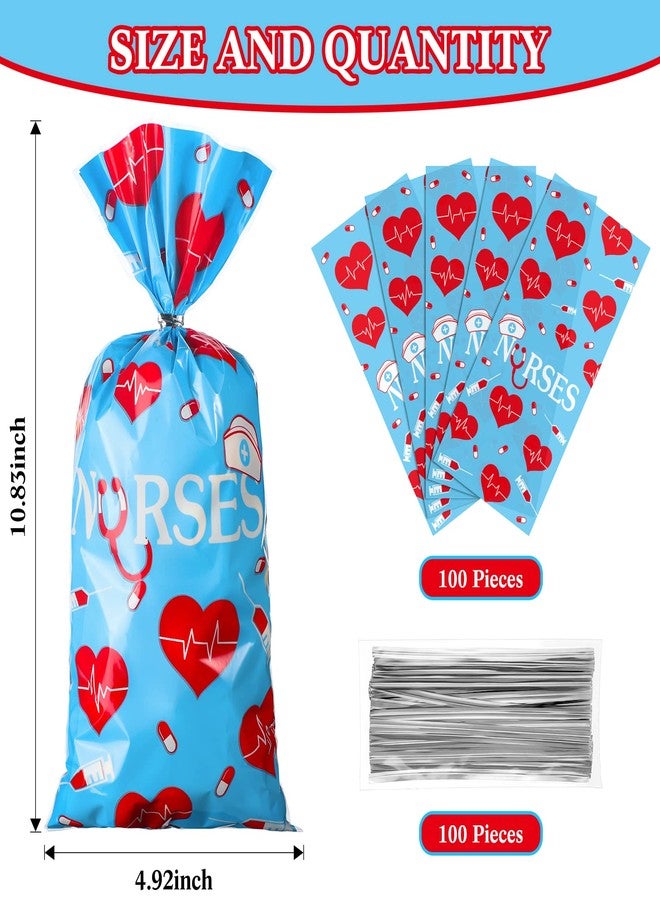 Yisong 100 Pack Nurses Week Gift Bags - Bulk Candy Bags for National Nurse Day, Nursing Graduation, Doctor Theme Party Favors (Blue) - Image 2