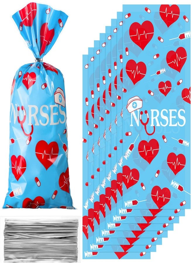 Yisong 100 Pack Nurses Week Gift Bags - Bulk Candy Bags for National Nurse Day, Nursing Graduation, Doctor Theme Party Favors (Blue) - Image 1