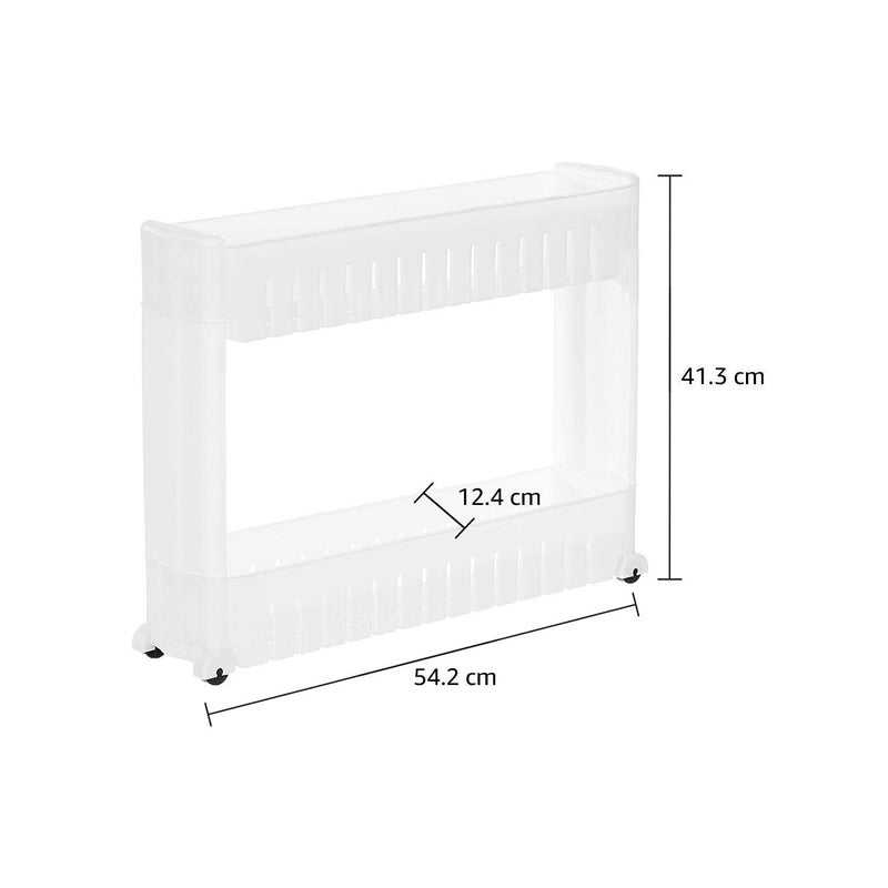 FAYBY Plastic 2 Layer Slim Space Saving Storage Organizer Rack Shelf with Wheels for Easy Movement Multipurpose Utility Storage Rack for Household Kitchen Office Bathroom White - Image 2