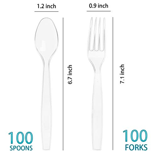 MOACOCK 200 Count Plastic Silverware, Heavy Weight Plastic Forks Spoons Disposable Utensils Cutlery Set for Wedding Party Supplies Everyday Use - Image 2