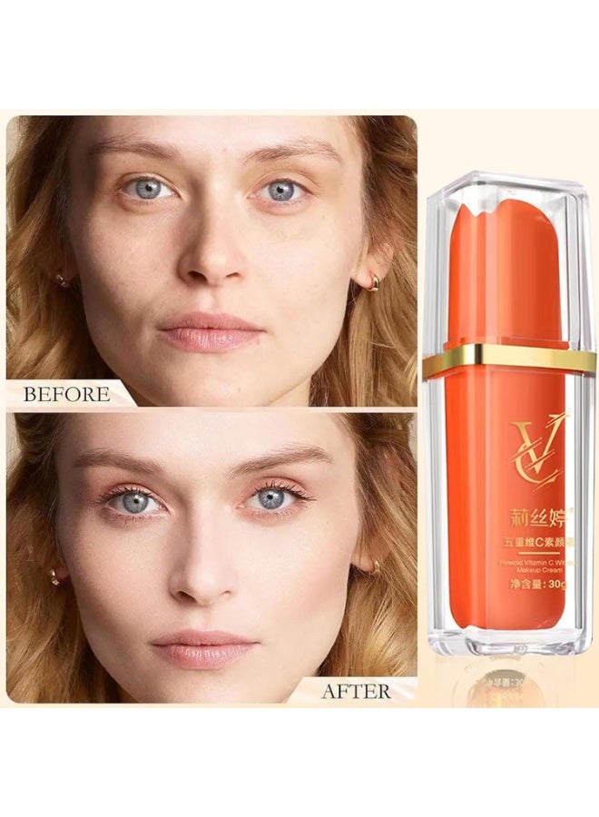 Japanese Vitamin C Makeup Tone Up Cream, Five Vitamin C Tone-Up Cream, Moisturizing Brightening Concealer Smooth Tone Up Cream, Lightweight Long Lasting Vitamin C Face Serum Moisturizer Cream (1PCS) - Image 5