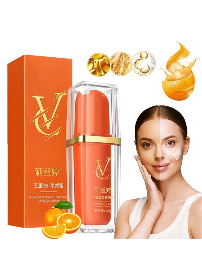 Japanese Vitamin C Makeup Tone Up Cream, Five Vitamin C Tone-Up Cream, Moisturizing Brightening Concealer Smooth Tone Up Cream, Lightweight Long Lasting Vitamin C Face Serum Moisturizer Cream (1PCS) - Image 1