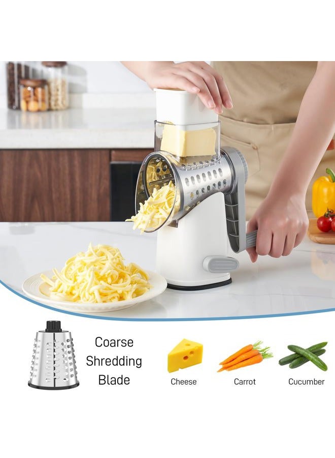 VEKAYA Cheese Grater, Cheese Grater Hand Crank, 4 Interchangeable Blades Cheese Shredder, Vegetable Slicer, Non-slip Suction Base, Easy to Clean Rotary Grater with Handle (White Grey) - Image 4