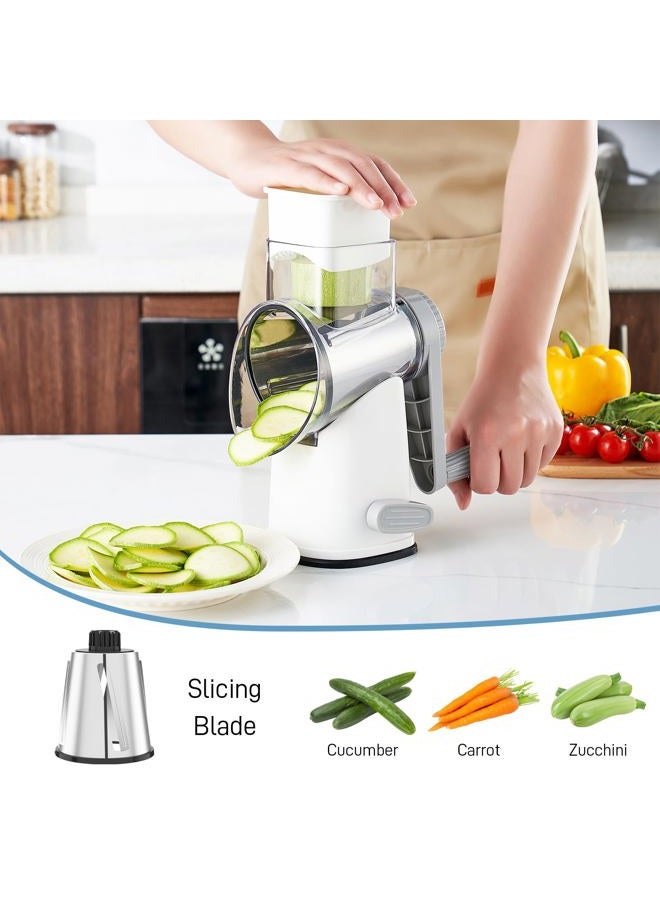 VEKAYA Cheese Grater, Cheese Grater Hand Crank, 4 Interchangeable Blades Cheese Shredder, Vegetable Slicer, Non-slip Suction Base, Easy to Clean Rotary Grater with Handle (White Grey) - Image 5
