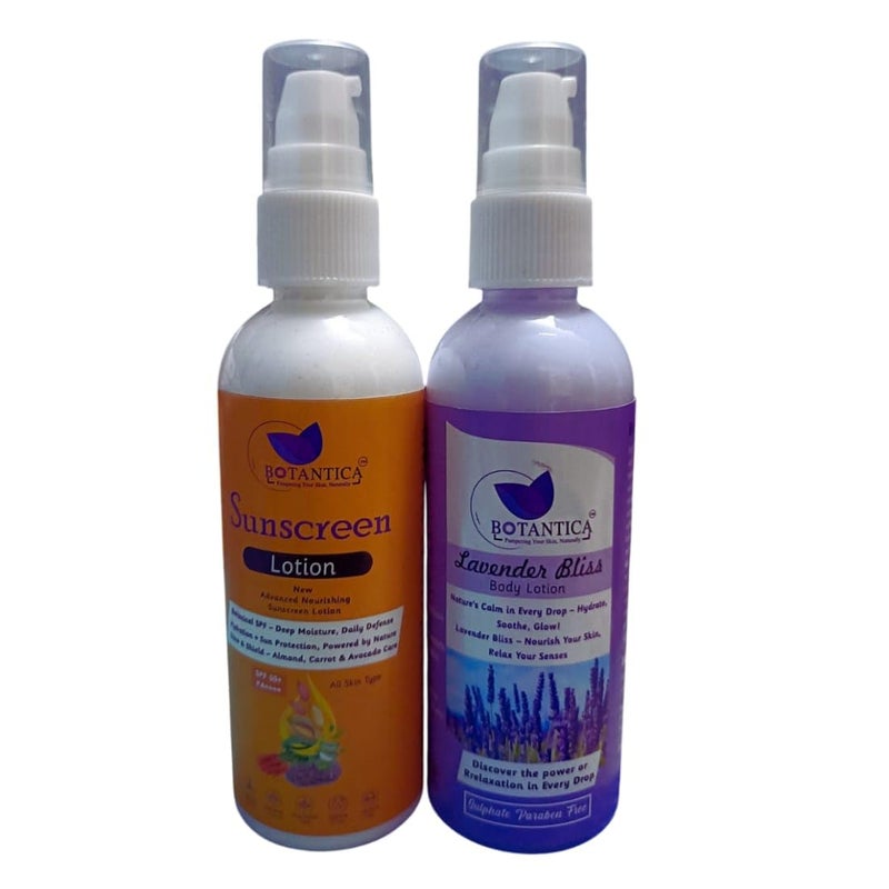 BOTANTICA Ultra Premium lavender Body Lotion With sunscreem SPF 50 | Skin Brightening Lotion For Winter and Summer | For Women & Men 200 ml - Image 1