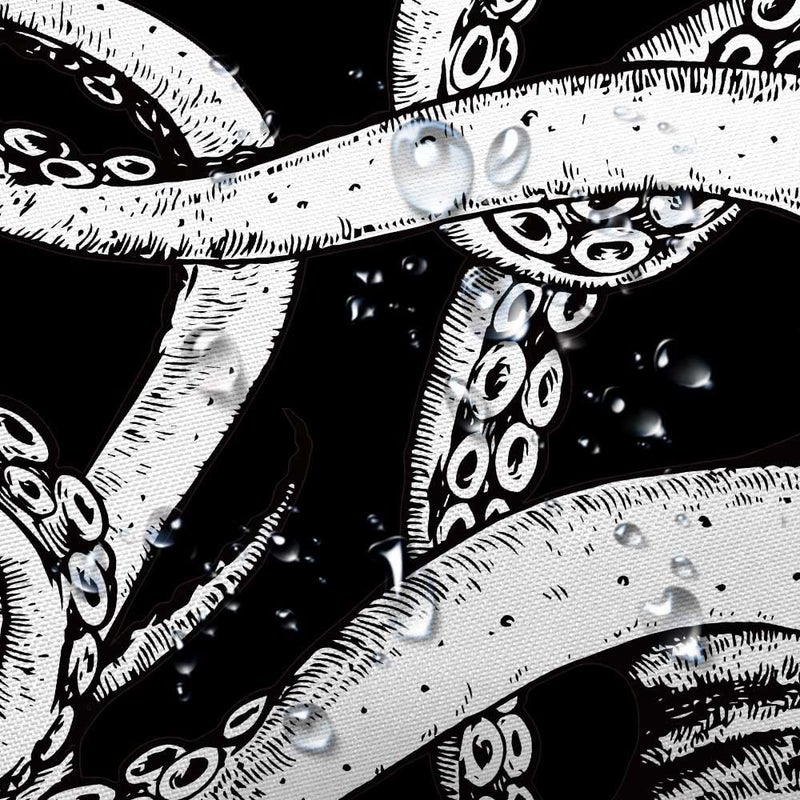 VEIGIKE Octopus Decor Shower Curtain for Bathroom, Funny Black and White Sea Monster Kraken Animal Goth Fabric Shower Curtains Set, Unique Novelty Nautical Gothic Restroom Accessories with Hooks 72X72 - Image 5