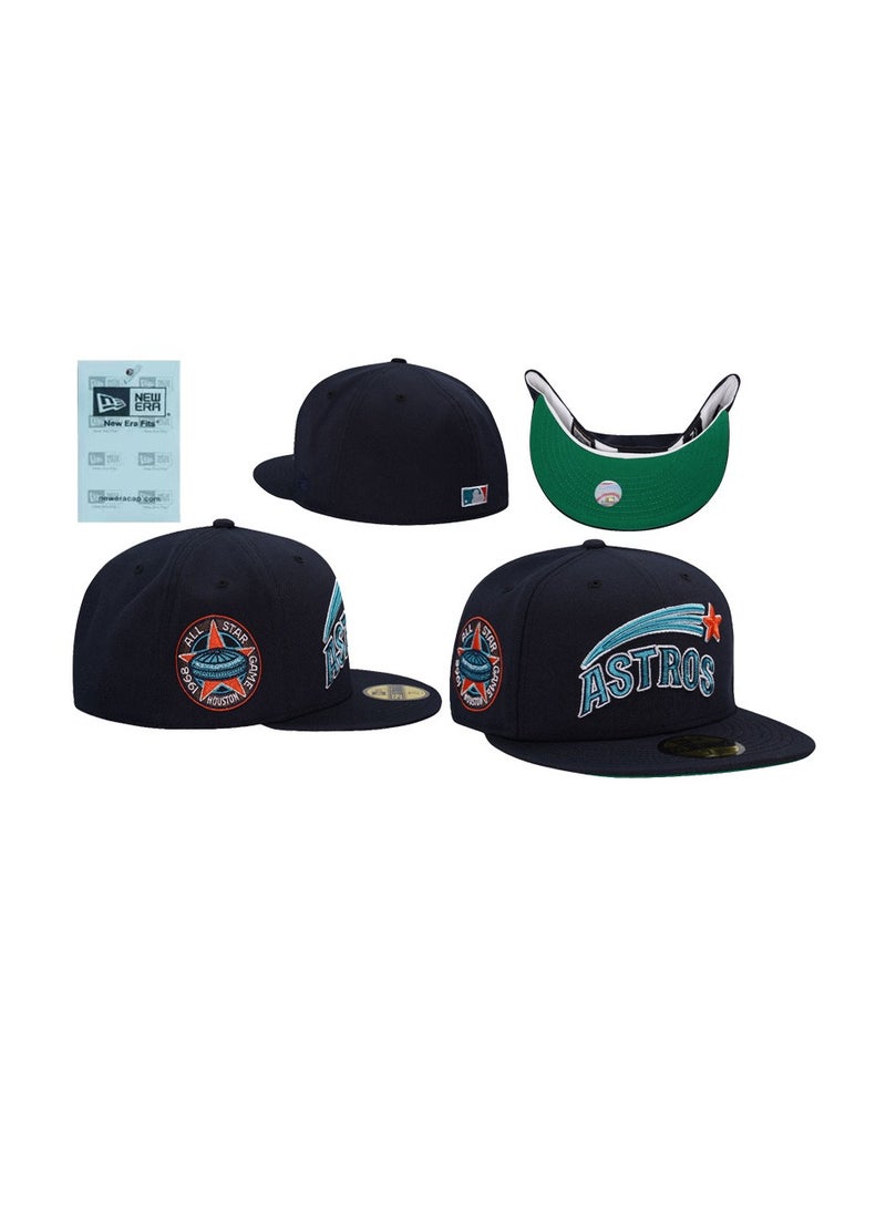 New Era Houston Astros Navy Blue Fitted Hat with Green Undervisor and 1968 All - Star Game Embroidery55.8cm