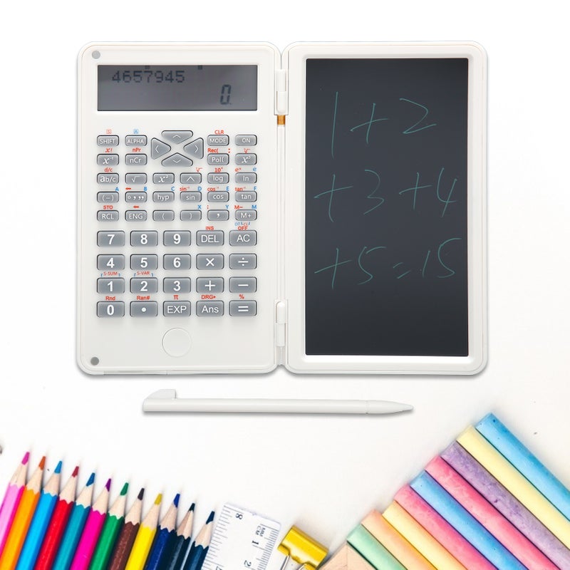 Calculator with Notepad Portable 10 Digits LCD Display Scientific Calculator for School Office Meetings and Family White - Image 4