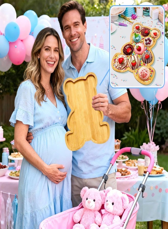 Barri Design Charcuterie Board Platter Bear Baby Shower Food Trays Wooden Trays Wood Baby Charcuterie Board Tray Large Serving Tray Fillable Box for Food Snack Fruit Birthday Party Decorative Platter - Image 4