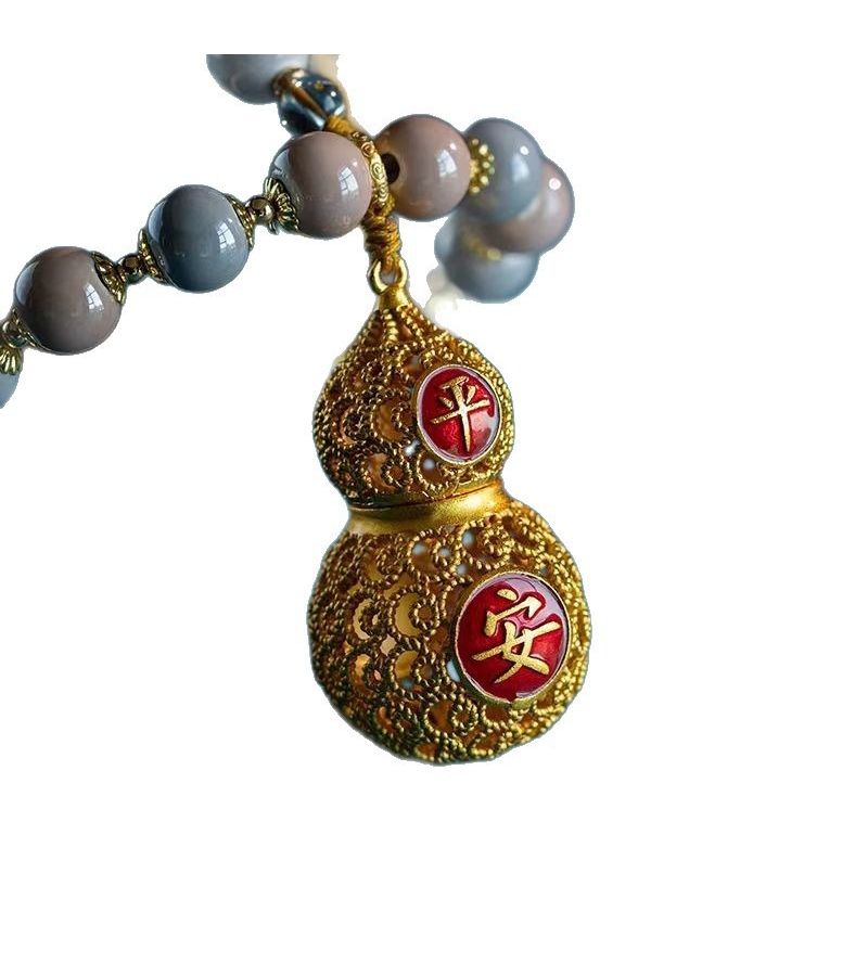 Metal Gourd Pendant Car Hanging Decor Gray Powder Porcelain Chinese Style Safe Drive Rearview Mirror Accessory - Image 5