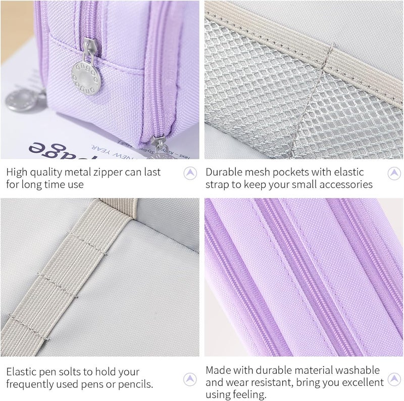 سيسيميلون حقيبة أقلام كبيرة السعة مكونة من 3 أقسام للمدرسة والمراهقات والأولاد والرجال والنساء (أرجواني) - Image 4