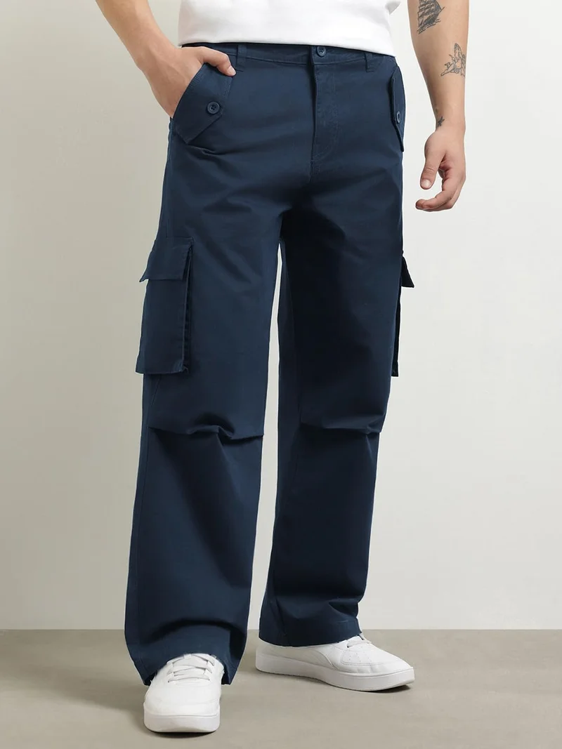NOBERO  Men's Navy Cargo Pants - Multi-Pocket Outdoor Wear for Men | Best Price UAE