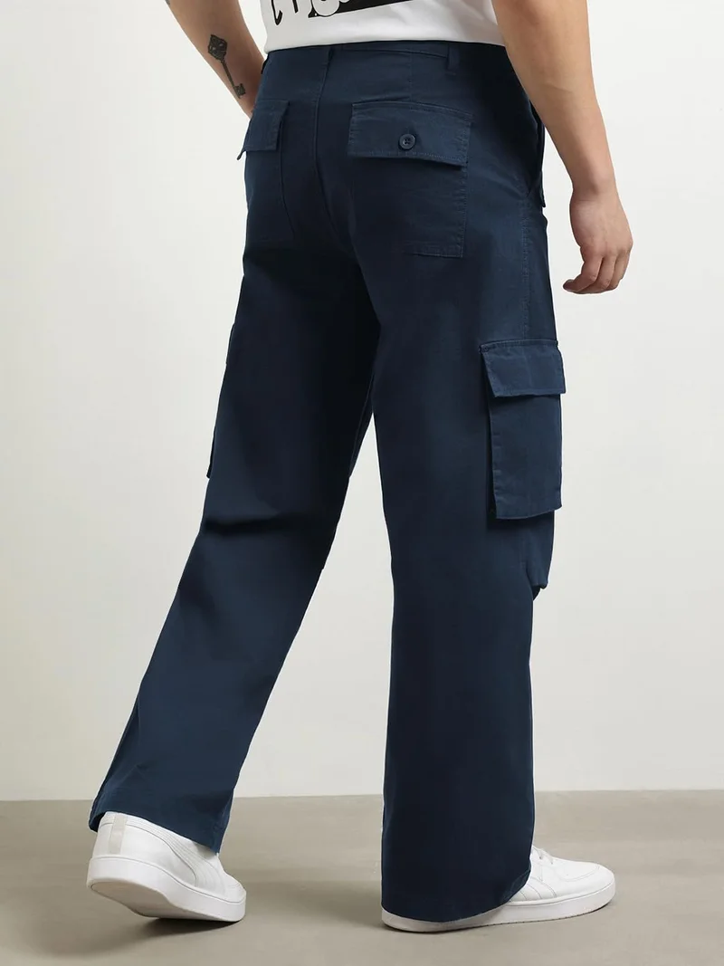 NOBERO  Men's Navy Cargo Pants - Multi-Pocket Outdoor Wear for Men | Best Price UAE
