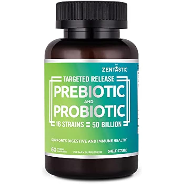 Zentastic Probiotics & Prebiotics Supplement - 50 Billion CFU - for Men & Women’s Immune & Digestive Health - 16 Strains - Shelf Stable - 60 Delayed Release Veggie Capsules - Image 1