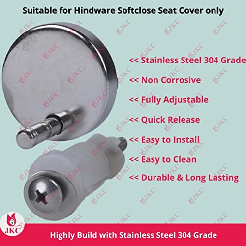 JKC SS Seat Cover Hinges Kit for Hindware Wall Hung and One Piece Toilet Soft Close Hydraulic Seat Cover (45mm - Round SS Cap) - Image 4