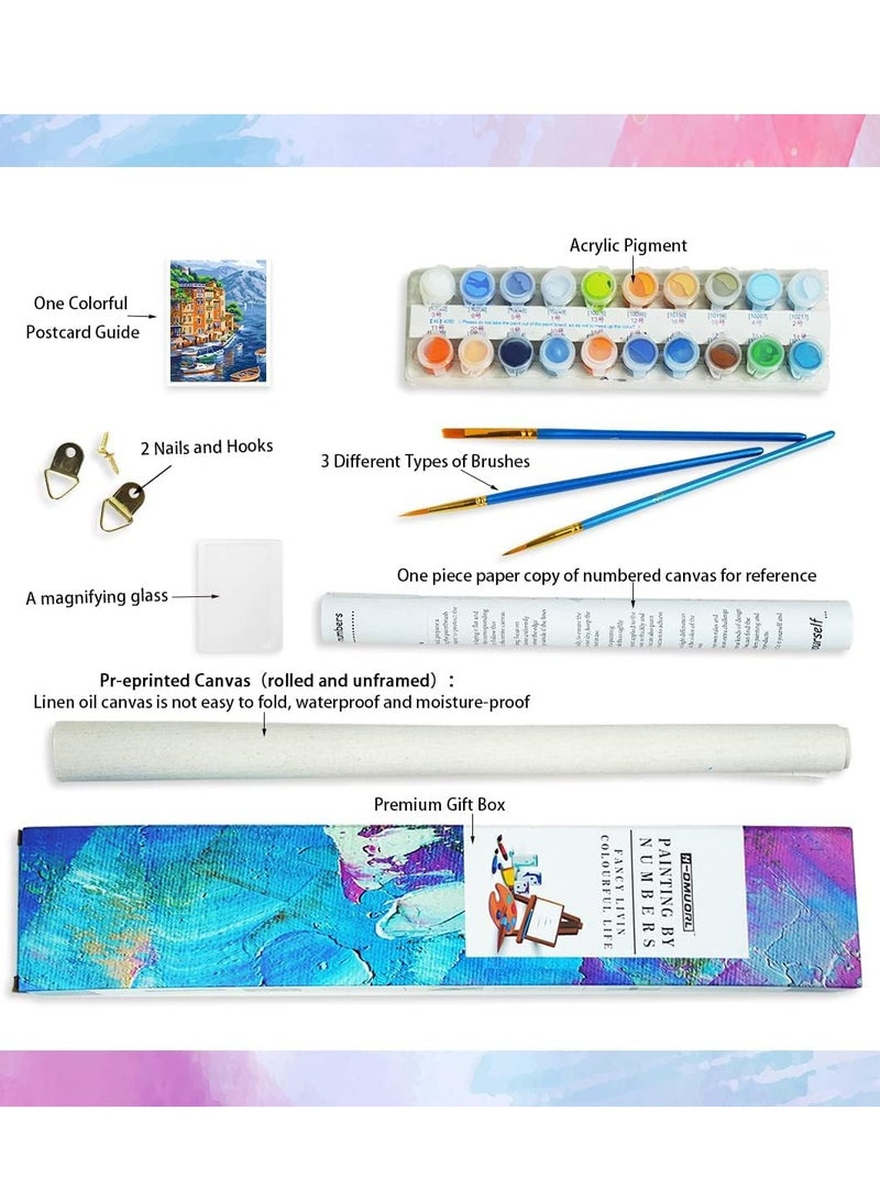 KASTWAVE Paint by Numbers Kits for Kids Adults Beginner, DIY Acrylic Oil Painting On Canvas,16 x 20 inch Linen Oil Canvas， Without Frame DIY Color Landscape Oil Painting Acrylic Paints, Ideal - Image 4