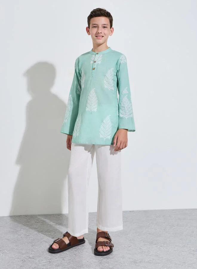 Amirah Teen Boys Printed Kurta and Solid Pants Set