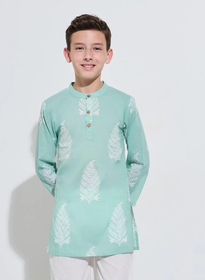 Amirah Teen Boys Printed Kurta and Solid Pants Set